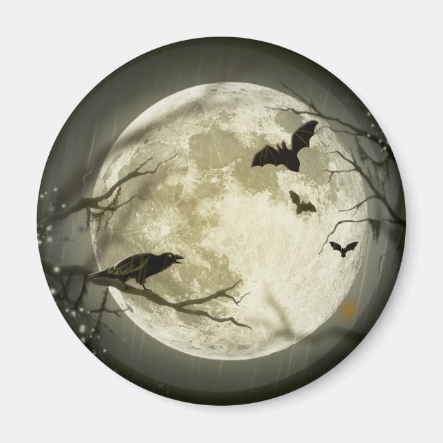 Fladdermöss har Kråkor framför Halloween Full Moon Magnet (Framsidan)