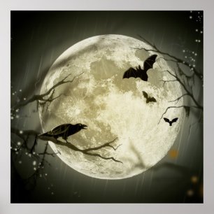 Fladdermöss har Kråkor framför Halloween Full Moon Poster