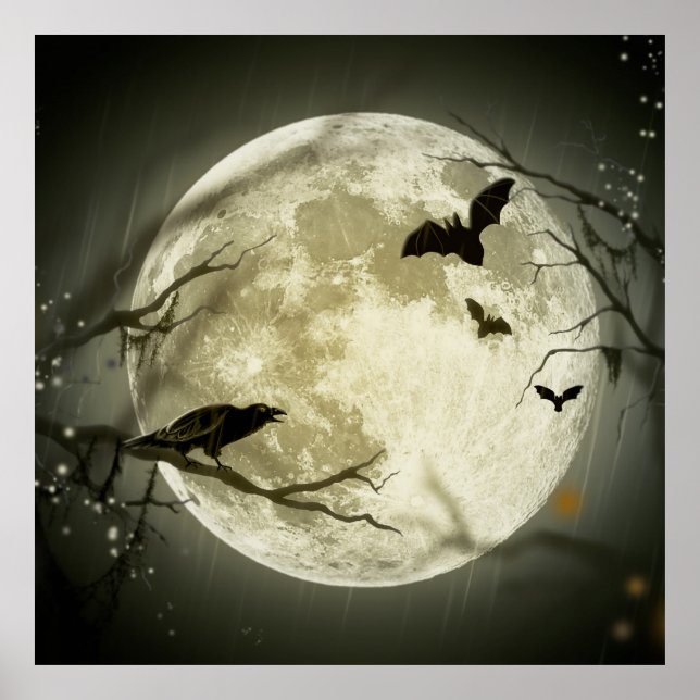 Fladdermöss har Kråkor framför Halloween Full Moon Poster (Framsidan)