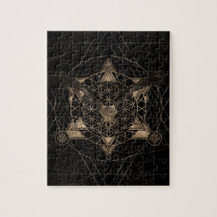 Fladdermöss i sakral geometri - svart och guld pussel