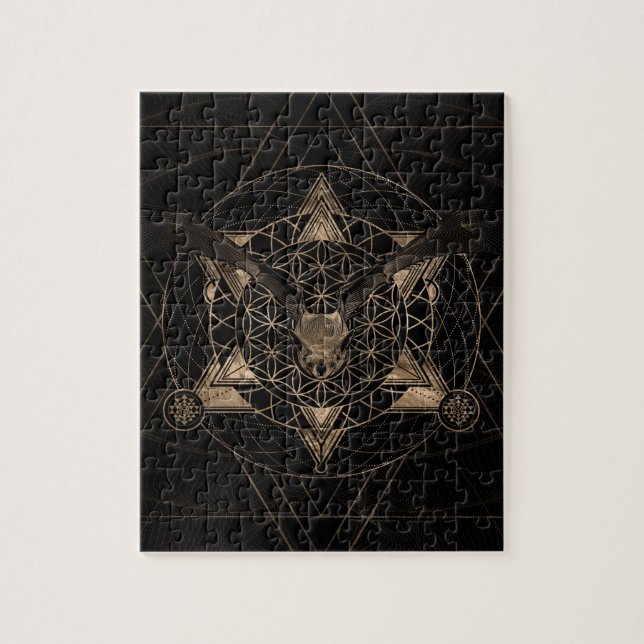 Fladdermöss i sakral geometri - svart och guld pussel (Vertikal)