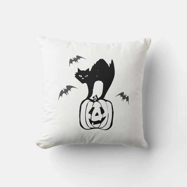 fladdermöss katt pumpa halloween kudde (Framsida)