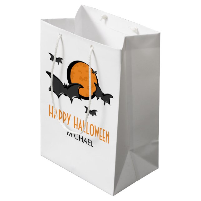 Fladdermöss och Måne Halloween Treat Gift Bag (Framsidan Vinklad)