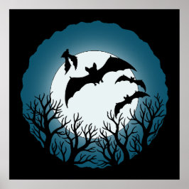 Fladdermöss och träd mot månen poster