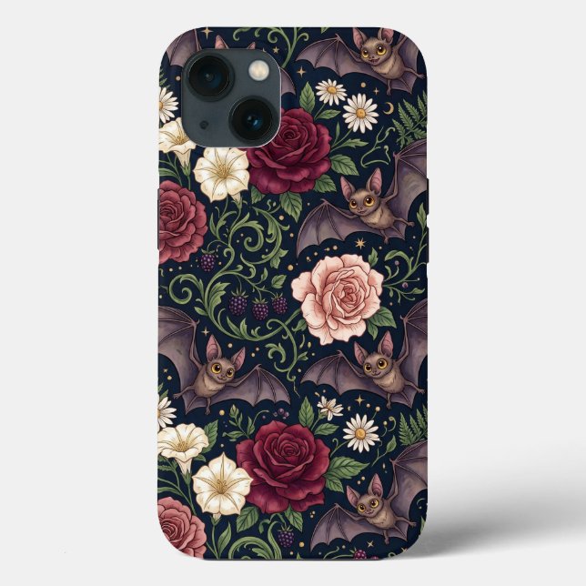 Fladdermöss Rosor Gothisk iPhone 13-fodral (Baksida)