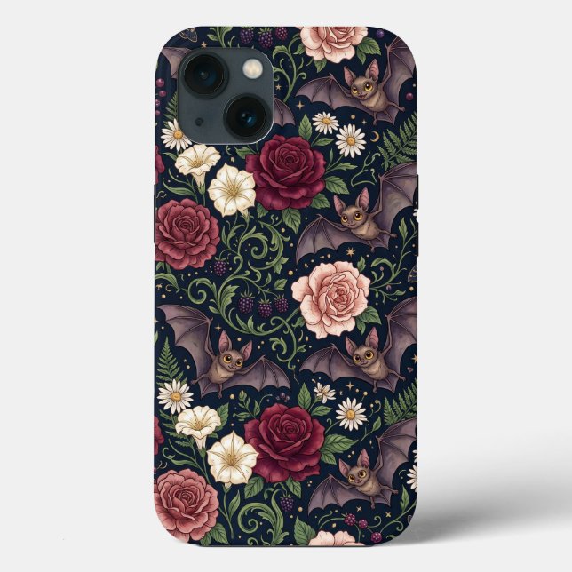Fladdermöss Rosor Gotisk iPhone 13 Fodral (Baksida)