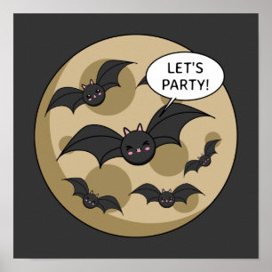Fladdermöss som har Party på helmåne Poster