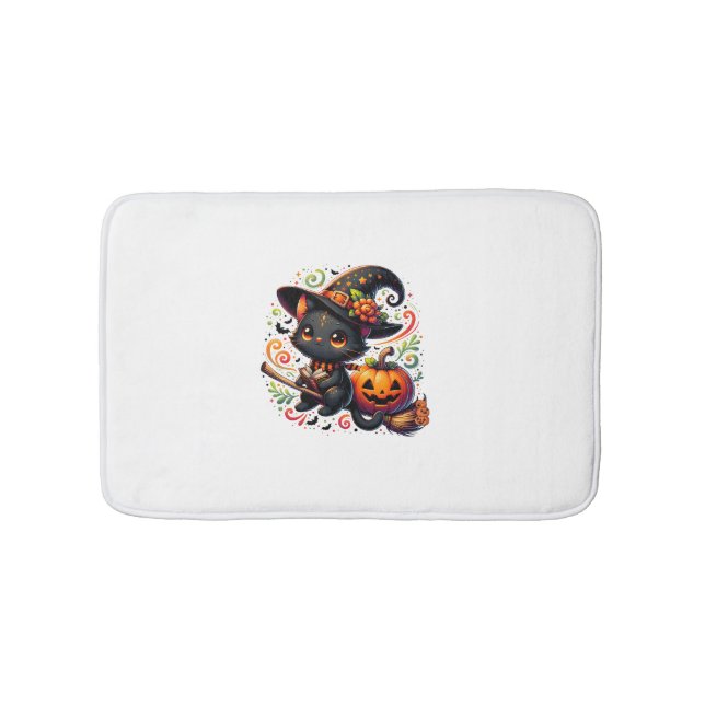 Fladdermus Black Cat Witch Hat Trollspö Pumpkin Cu Badrumsmatta (Framsidan)