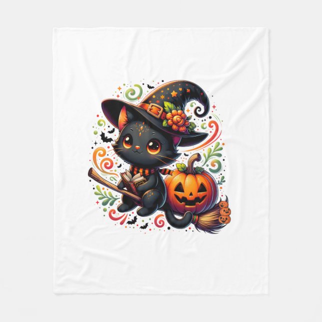 Fladdermus Black Cat Witch Hat Trollspö Pumpkin Cu Fleecefilt (Framsidan)