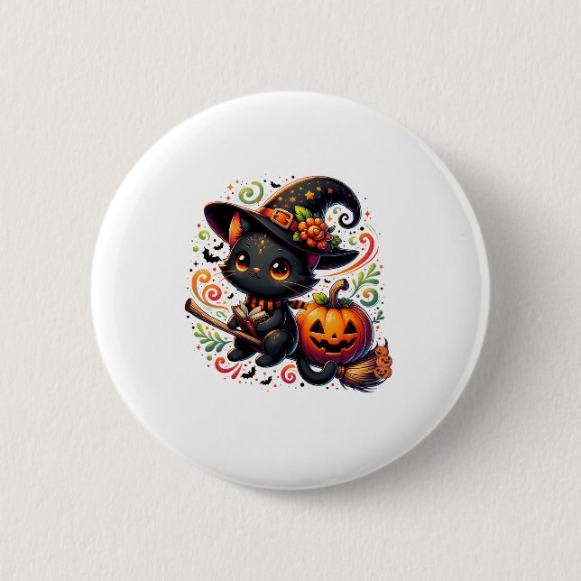 Fladdermus Black Cat Witch Hat Trollspö Pumpkin Cu Knapp (Framsida)