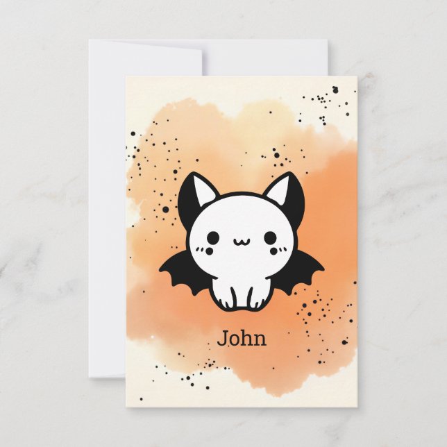 Fladdermus Buddy - Kawaii Minimalist Nursery Art Tack Kort (Framsida)