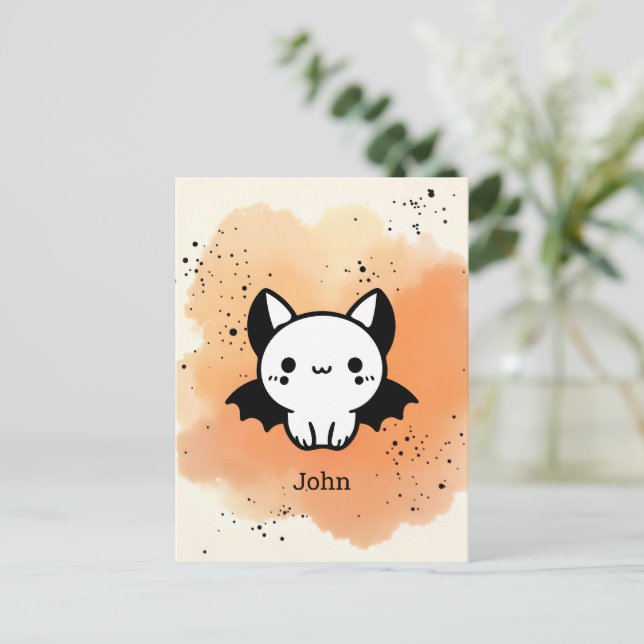 Fladdermus Buddy - Kawaii Minimalist Nursery Art Vykort (Stående Fram)