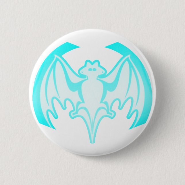 Fladdermus Cyan Inv. MUSEUM Zazzle-gåvor Knapp (Framsida)