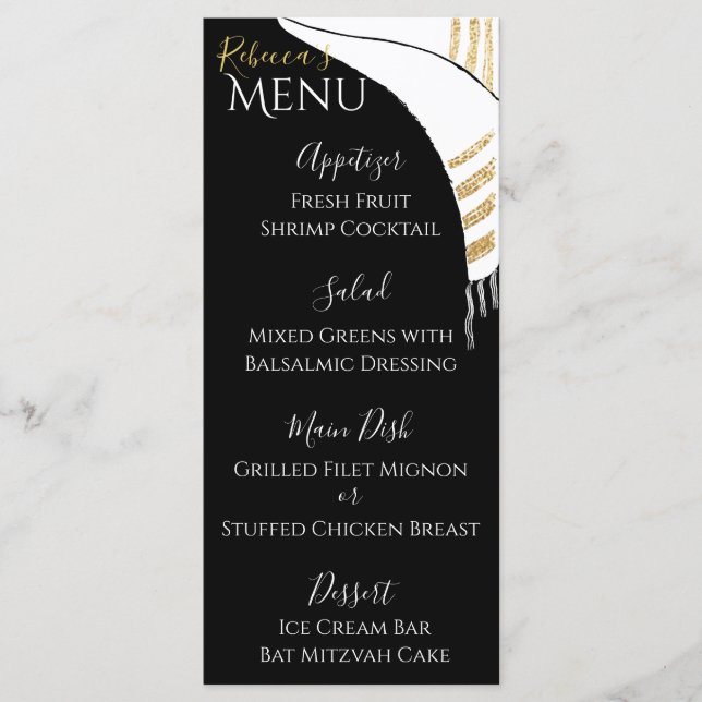 Fladdermus eller Pub Mitzvah Black/Guld Food Menu Meny (Framsida)