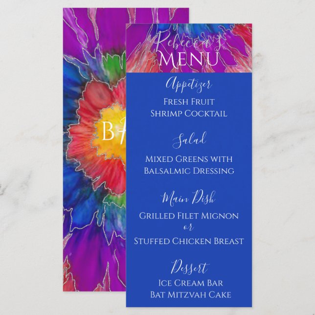 Fladdermus eller Pub Mitzvah Elegant Tie Dye Food  Meny (Fram/baksida)