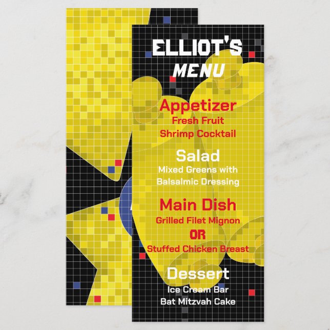 Fladdermus eller Pub Mitzvah GAME ON Food Menu Meny (Fram/baksida)
