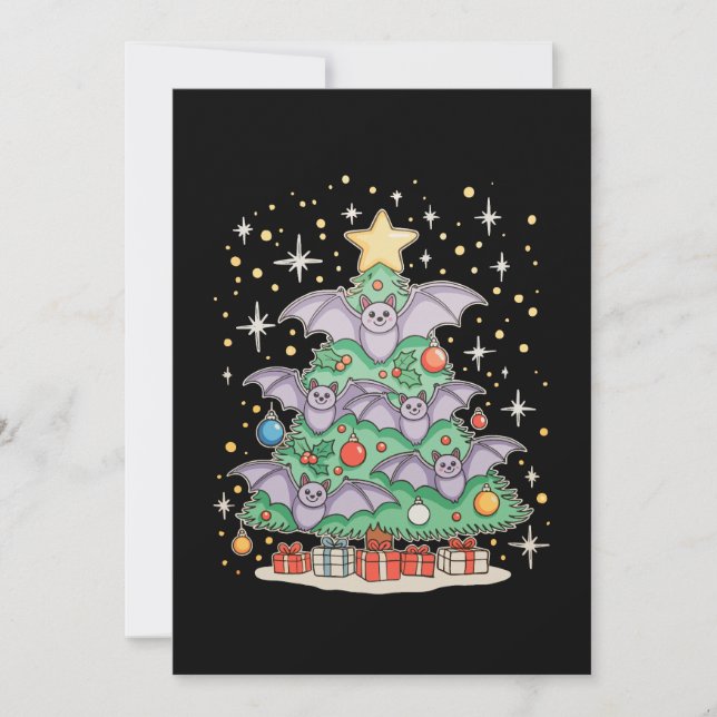 Fladdermus Fågel Julgran Julbelysning Tomte Hatt Julkort (Framsida)