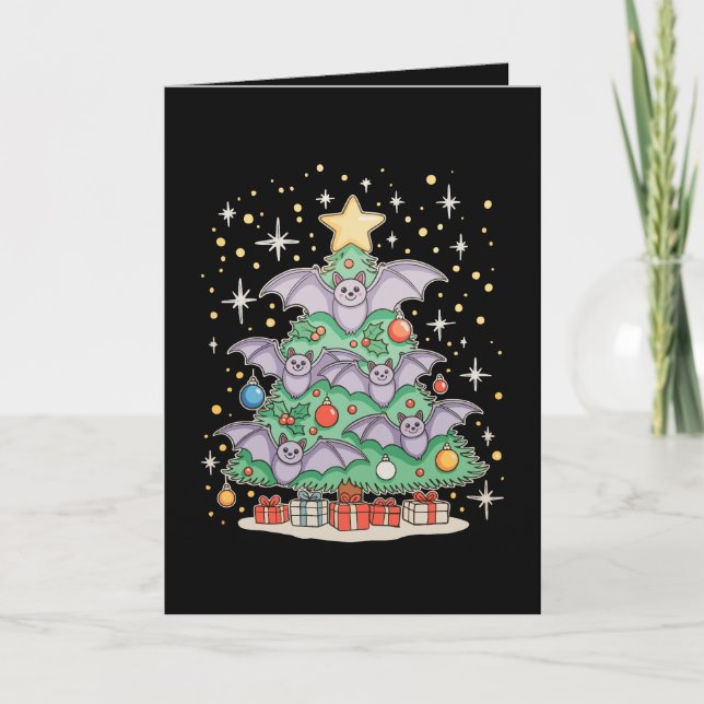 Fladdermus Fågel Julgran Xmas Ljus Tomte Hatt Kort (Framsida)