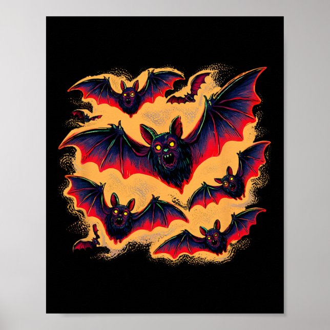 Fladdermus Flies Halloween Creepy Night Fall Rolig Poster (Framsidan)