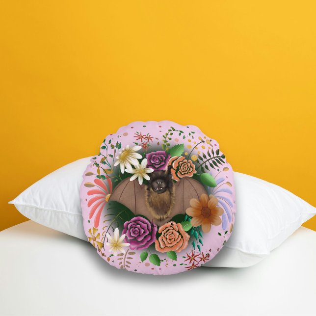 Fladdermus Flowers Blommigt Botanical Rund Kudde (Skapare uppladdad)