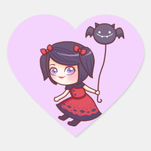 Fladdermus Girl Sticker Hjärtformat Klistermärke