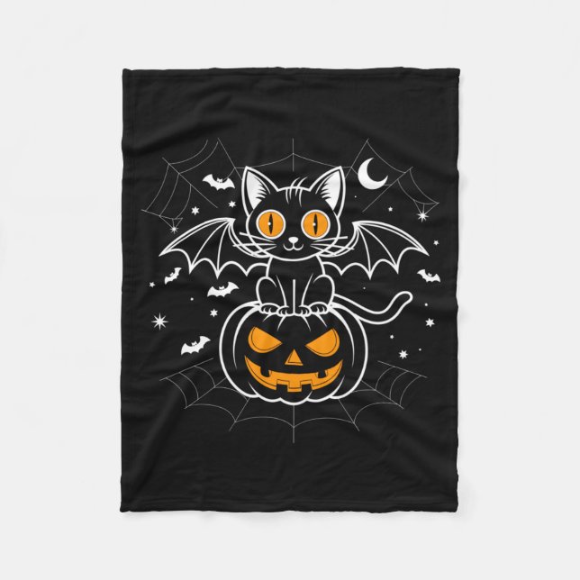 Fladdermus Halloween _ Svart Katt Fladdermusvingar Fleecefilt (Framsidan)