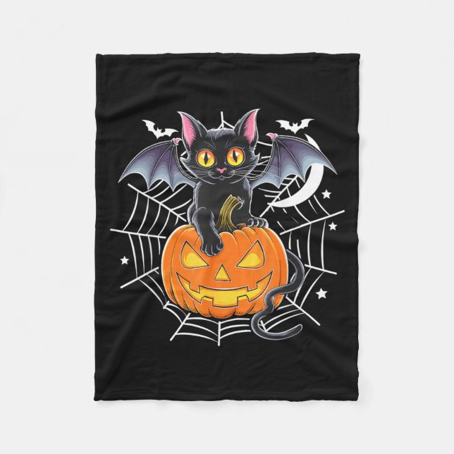 Fladdermus Halloween _ Svart Katt Fladdermusvingar Fleecefilt (Framsidan)