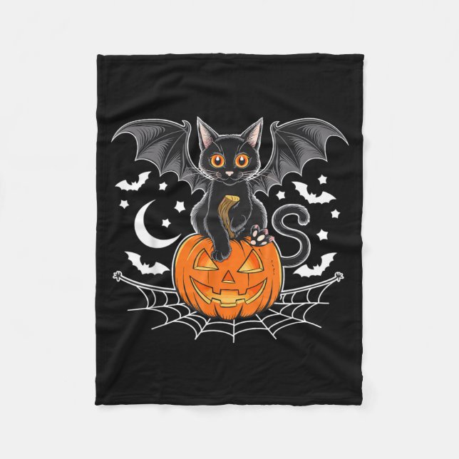 Fladdermus Halloween _ Svart Katt Fladdermusvingar Fleecefilt (Framsidan)