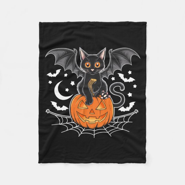 Fladdermus Halloween _ Svart Katt Fladdermusvingar Fleecefilt (Framsidan)