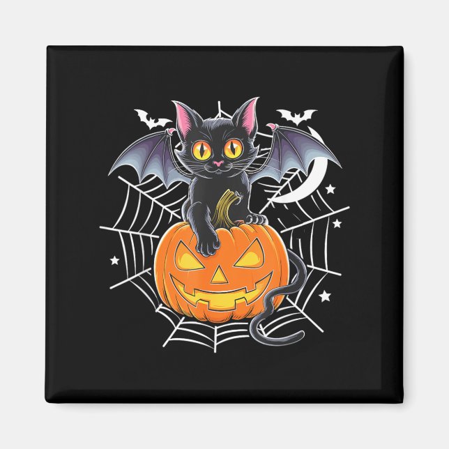 Fladdermus Halloween _ Svart Katt Fladdermusvingar Magnet (Framsidan)