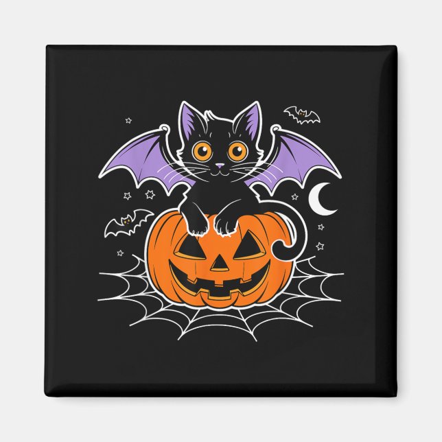 Fladdermus Halloween _ Svart Katt Fladdermusvingar Magnet (Framsidan)
