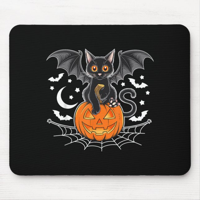 Fladdermus Halloween _ Svart Katt Fladdermusvingar Musmatta (Framsidan)