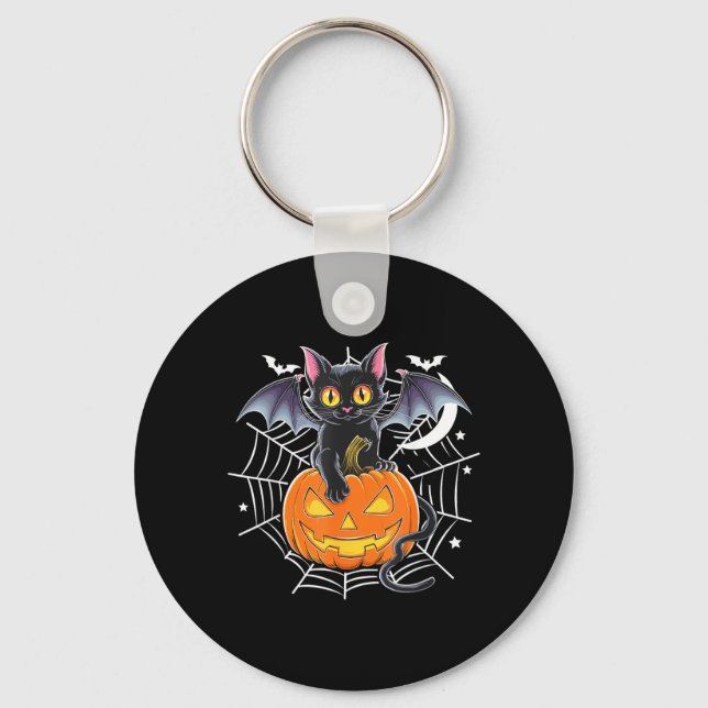 Fladdermus Halloween _ Svart Katt Fladdermusvingar Nyckelring (Framsida)