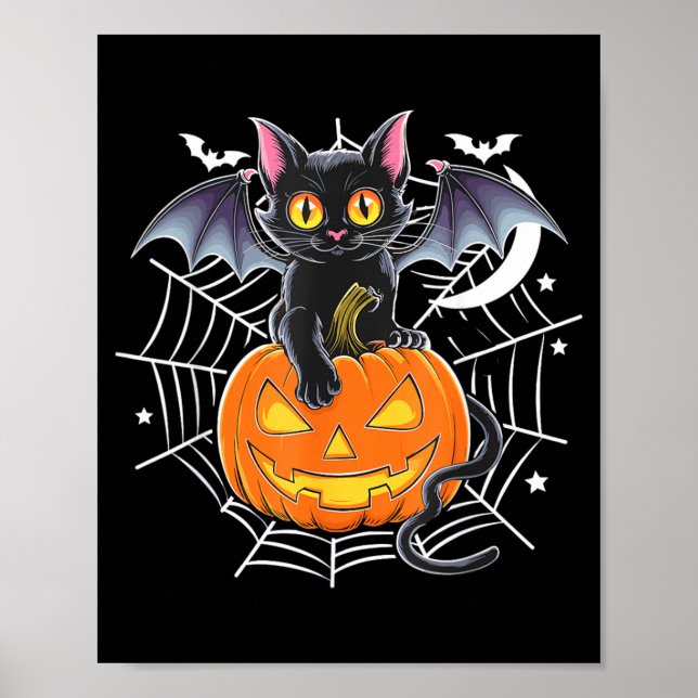 Fladdermus Halloween _ Svart Katt Fladdermusvingar Poster (Framsidan)
