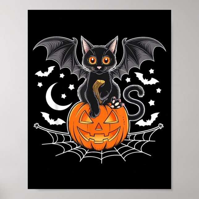 Fladdermus Halloween _ Svart Katt Fladdermusvingar Poster (Framsidan)