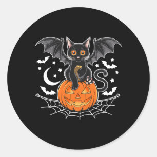 Fladdermus Halloween _ Svart Katt Fladdermusvingar Runt Klistermärke