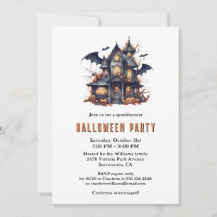 Fladdermus Haunted House Pumpkins Spooky Halloween Inbjudningar