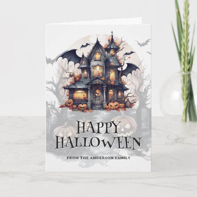 Fladdermus Haunted House Spooky Pumpkins Photo Hal Kort (Framsida)