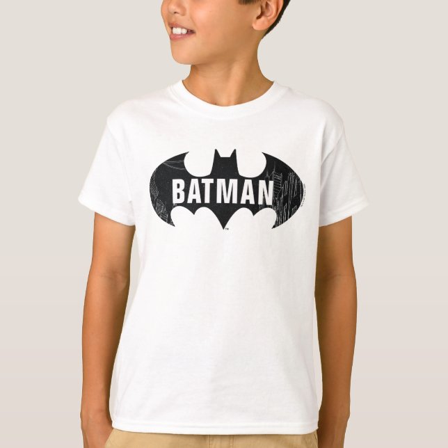 Fladdermus Logotyp med Gotham Etching T Shirt (Framsida)