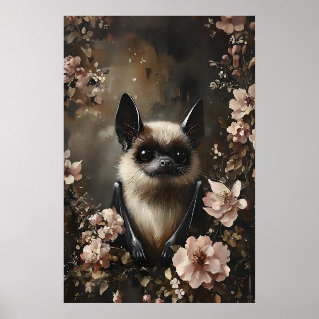 Fladdermus med blommönster, skogsfladdermus väggtr poster (Framsidan)