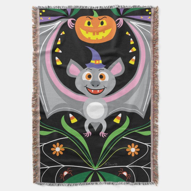 Fladdermus Midnight Pumpa Patch Filt (Framsidan Vertikal)