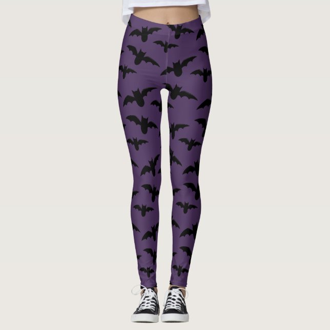 Fladdermus Mönster Lila Halloween Leggings (Framsida)