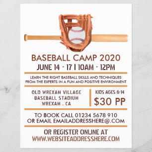 Fladdermus och björnväxel av trä, Baseball Camp Ad Reklamblad