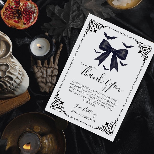 Fladdermus och Bows Halloween Baby Shower Gothic Tack Kort (Skapare uppladdad)