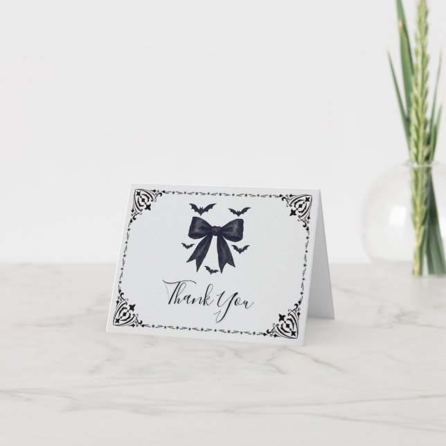 Fladdermus och Bows Halloween Baby Shower Modern Tack Kort (Framsida)