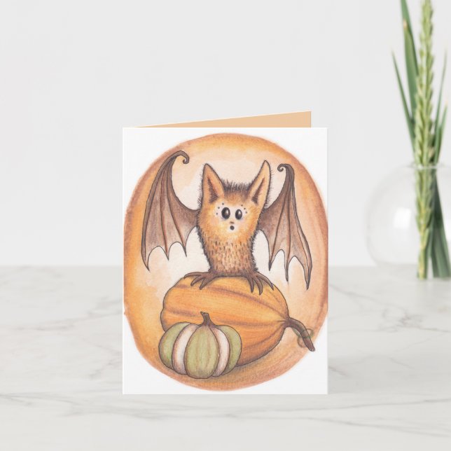 Fladdermus och Pumpkins Halloween Card Kort (Framsida)