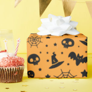 Fladdermus och Spindelnät Spooky Halloween Gult Presentpapper