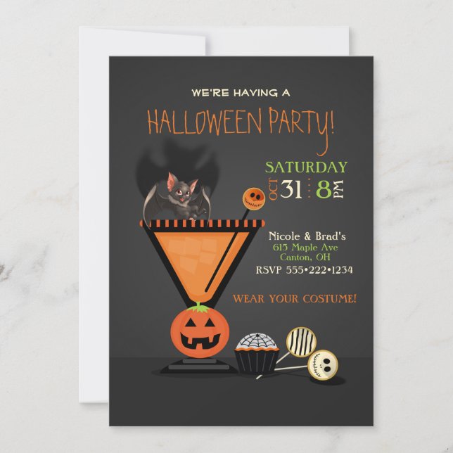 Fladdermus på en cocktail Halloween-fest Inbjudningar (Framsida)