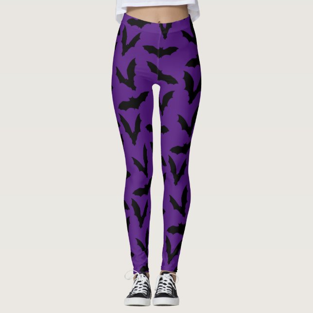 Fladdermus på Lila Halloween Leggings (Framsida)