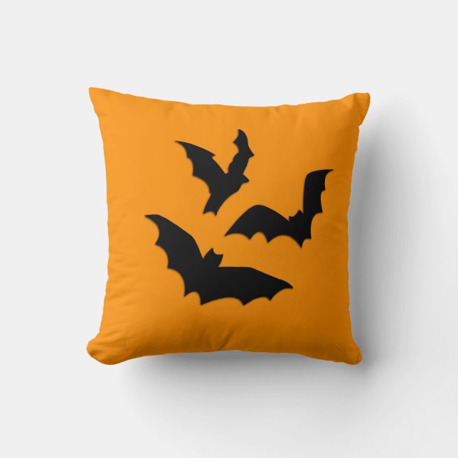 Fladdermus på Orange Halloween Kudde (Framsida)